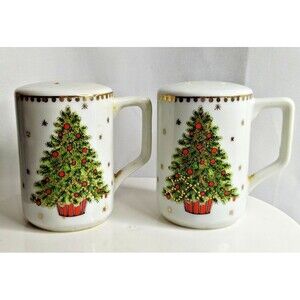 George Good Mug salt and pepper shakers Christmas Tree Vintage Made In Japan